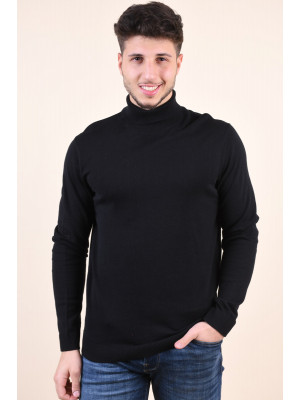 Pulover Barbati Selected Tower Cot/Silk Roll Neck Black